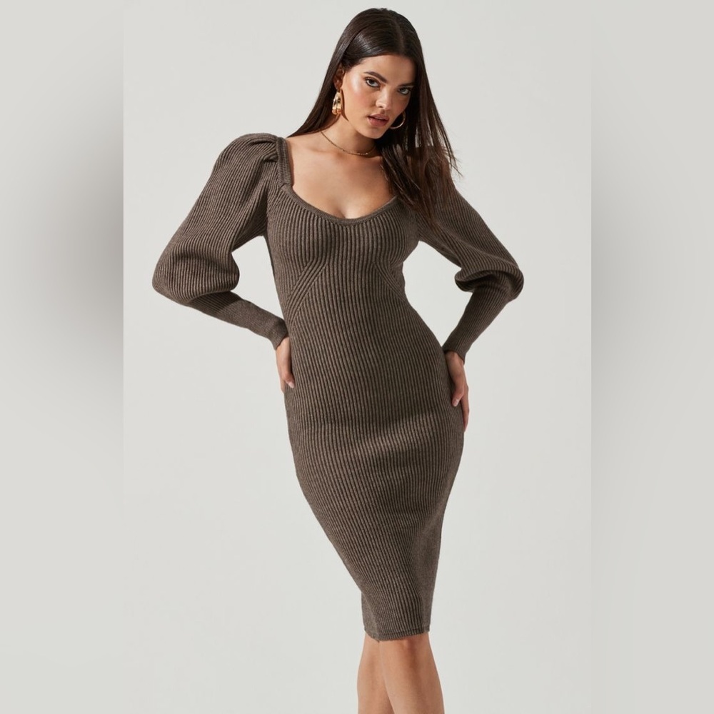 NWT ASTR The Label Jansen Puff-Sleeve Sweater Dress in Charcoal